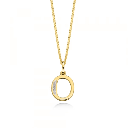 Pave Setting Round Yellow Gold Number 0 Pendant Necklaces