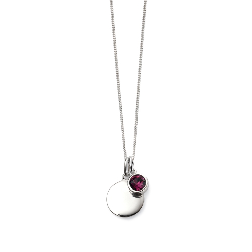 Bezel Setting Round Birthstone Disc Amethyst Gemstone Pendant Necklace