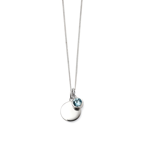 Bezel Setting Round Aquamarine Gemstone Pendant Necklaces