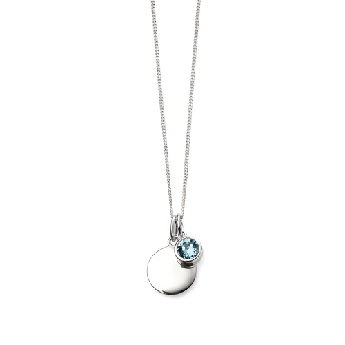 Bezel Setting Round Birthstone Disc Aquamarine Gemstone Pendant Necklace