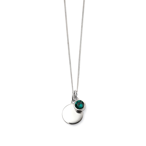 Bezel Setting Round Birthstone Disc Emerald Gemstone Pendant Necklace