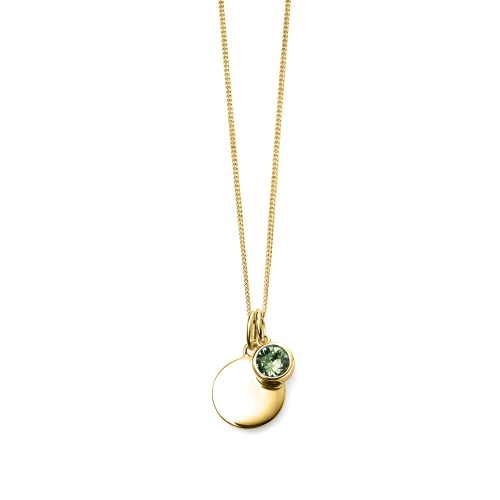 Bezel Setting Round Yellow Gold Peridot with birthstone disc Naturally Mined Diamond Gemstone Pendant Necklaces