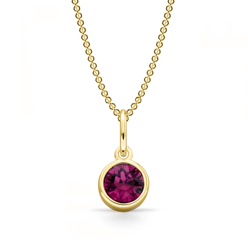 Bezel Setting Round Yellow Gold February birthstone Lab Grown Diamond Gemstone Pendant Necklaces