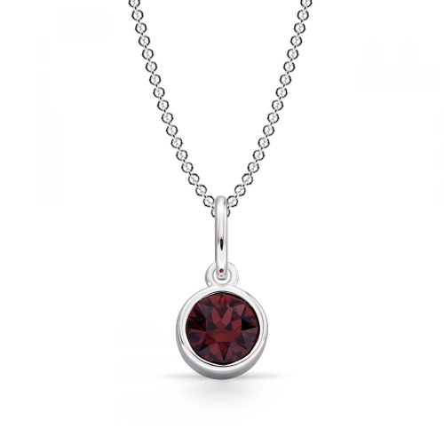 Bezel Setting Round Birthstone Garnet Gemstone Pendant Necklace