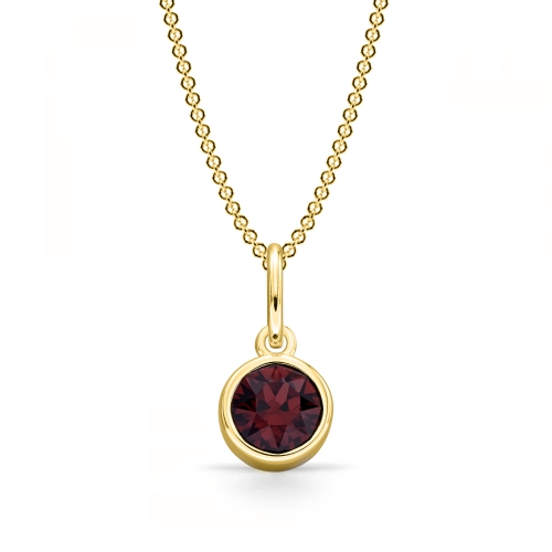 Bezel Setting Round Yellow Gold Garnet birthstone Naturally Mined Diamond Gemstone Pendant Necklaces