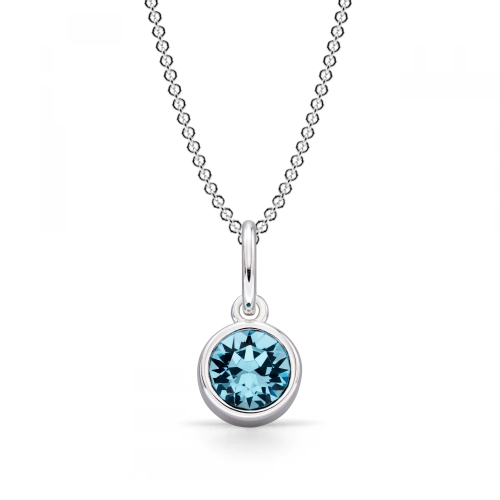 Bezel Setting Round Aquamarine Gemstone Pendant Necklace