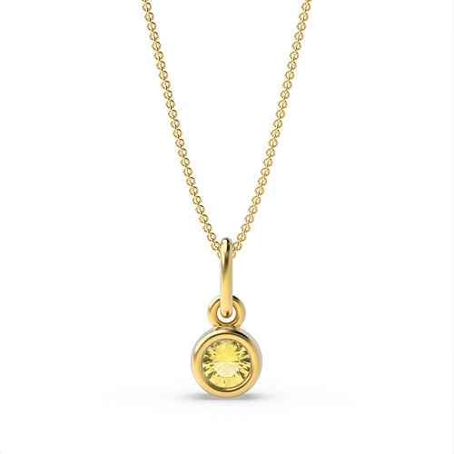 Bezel Setting Round Yellow Gold Birthstone Naturally Mined Diamond Gemstone Pendant Necklaces