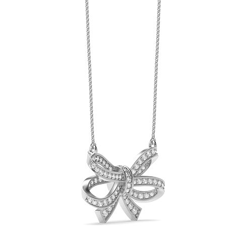 Pave Setting Round Double bow Naturally Mined Diamond Pendant Necklaces