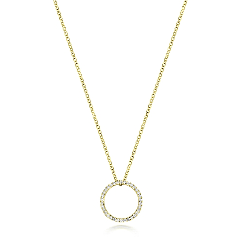 4 Prong Round Yellow Gold Circle love Pendant Necklaces