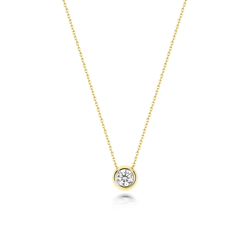 Bezel Setting Round Yellow Gold Glimmer beam Pendant Necklaces