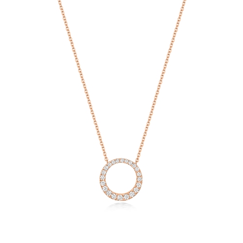 4 Prong Round Rose Gold Open circle Cluster Pendant Necklaces