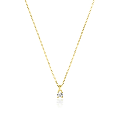 4 Prong Round Yellow Gold Petit lock style Pendant Necklaces