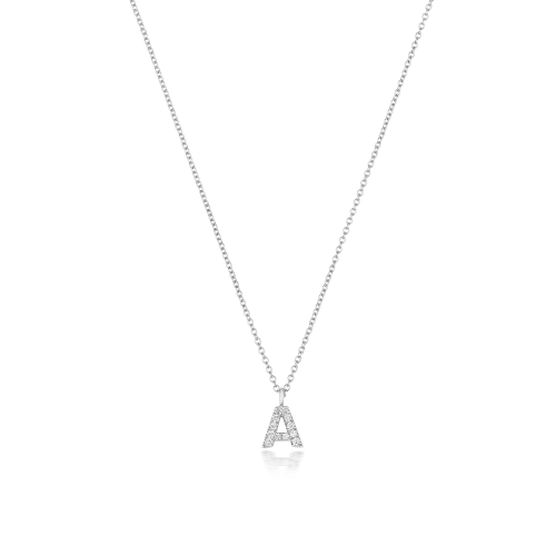4 Prong Round Silver Petit alphabet a Pendant Necklaces