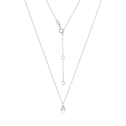 4 Prong Round Silver Petit alphabet a Pendant Necklaces