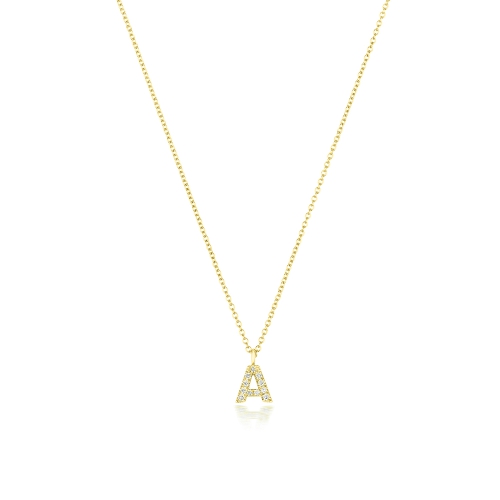 4 Prong Round Yellow Gold Petit alphabet a Pendant Necklaces