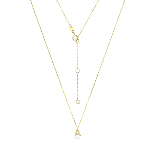 4 Prong Round Yellow Gold Petit alphabet a Pendant Necklaces