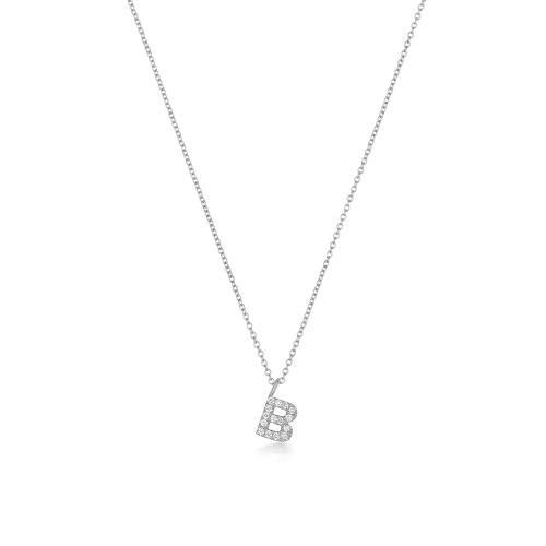 4 Prong Round Alphabet b Lab Grown Diamond Pendant Necklaces
