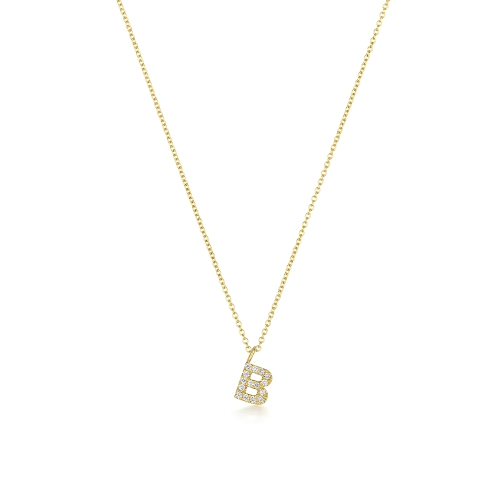 4 Prong Round Yellow Gold Alphabet b Pendant Necklaces