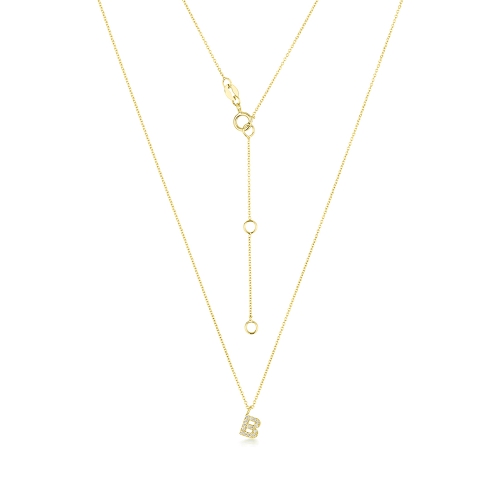 4 Prong Round Yellow Gold Alphabet b Pendant Necklaces