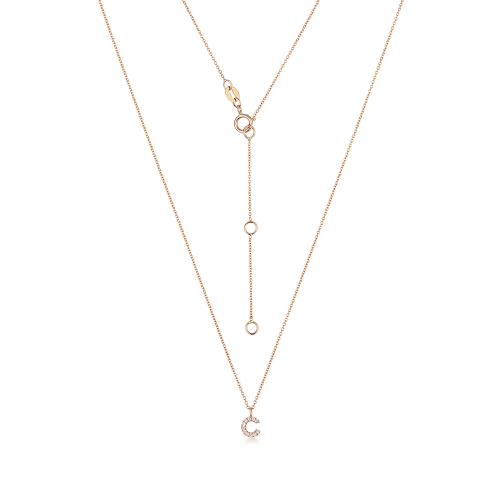 4 Prong Round Rose Gold Initial Pendant Necklace