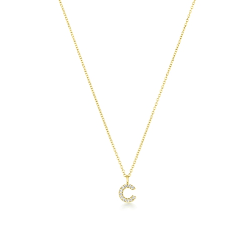 prong setting round shape letter C initial pendant(7.5 MM X 7.5 MM)