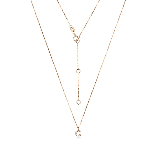4 Prong Round Rose Gold Petit alphabet c Pendant Necklaces