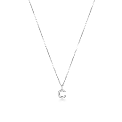 4 Prong Round Initial Pendant Necklace