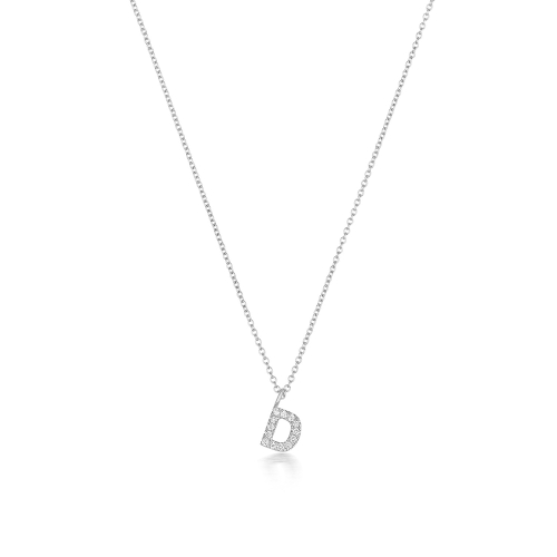 4 Prong Round Silver Petit alphabet d Pendant Necklaces