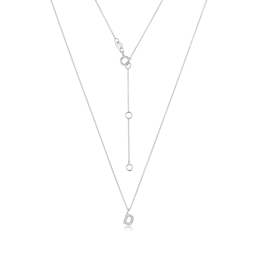 4 Prong Round Silver Petit alphabet d Pendant Necklaces