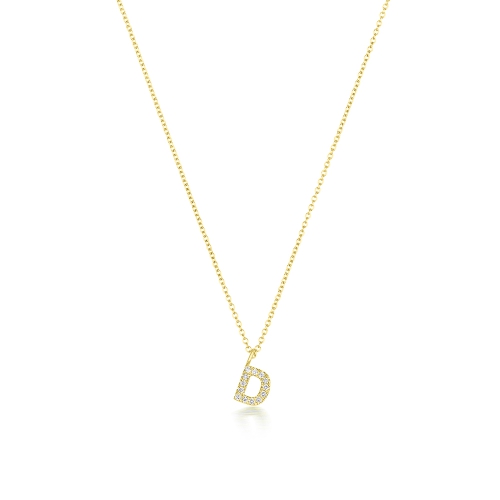 4 Prong Round Yellow Gold Petit alphabet d Pendant Necklaces