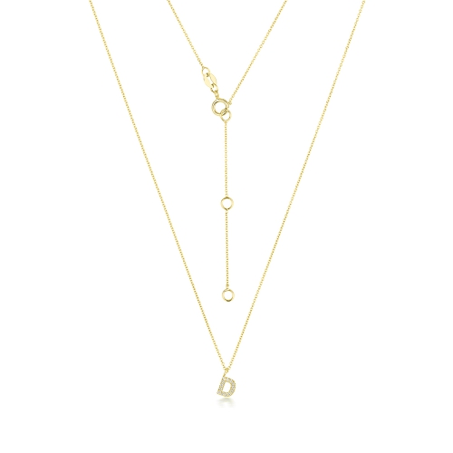 4 Prong Round Yellow Gold Petit alphabet d Pendant Necklaces