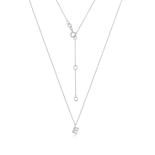 4 Prong Round Silver Petit alphabet e Pendant Necklaces