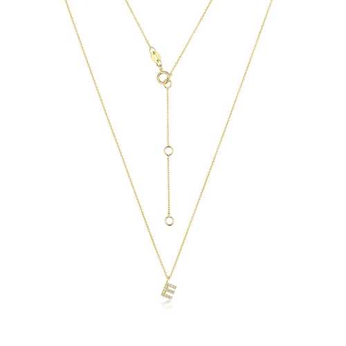 4 Prong Round Yellow Gold Petit alphabet e Pendant Necklaces