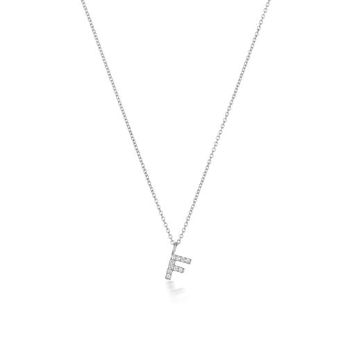 4 Prong Round Silver Petit alphabet f Pendant Necklaces