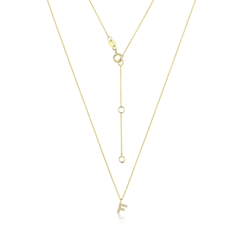 4 Prong Round Yellow Gold Petit alphabet f Pendant Necklaces