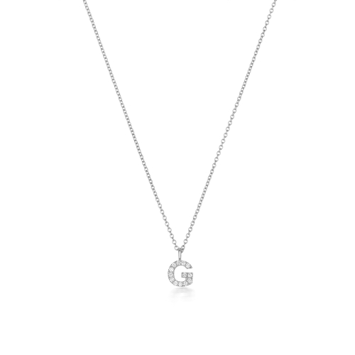 4 Prong Round Silver Petit alphabet g Pendant Necklaces