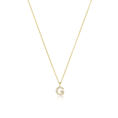 4 Prong Round Yellow Gold Petit alphabet g Pendant Necklaces