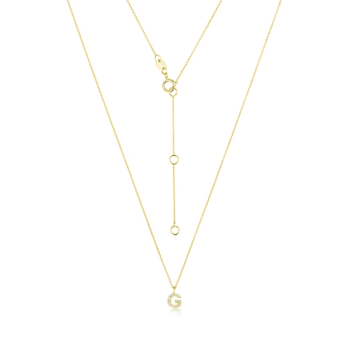 4 Prong Round Yellow Gold Petit alphabet g Pendant Necklaces