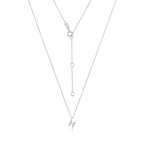 4 Prong Round Silver Petit alphabet h Pendant Necklaces