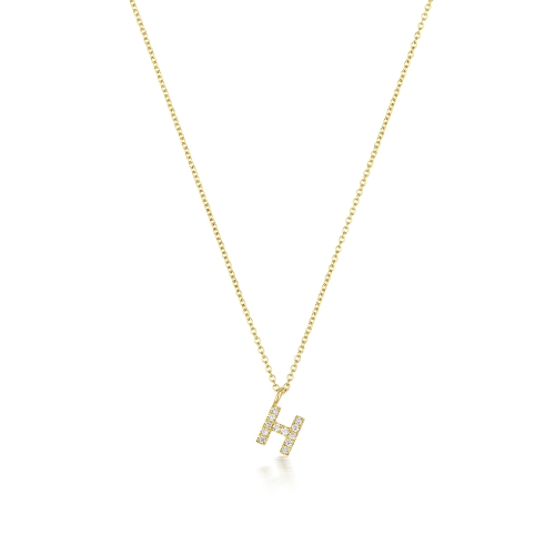 4 Prong Round Yellow Gold Petit alphabet h Pendant Necklaces
