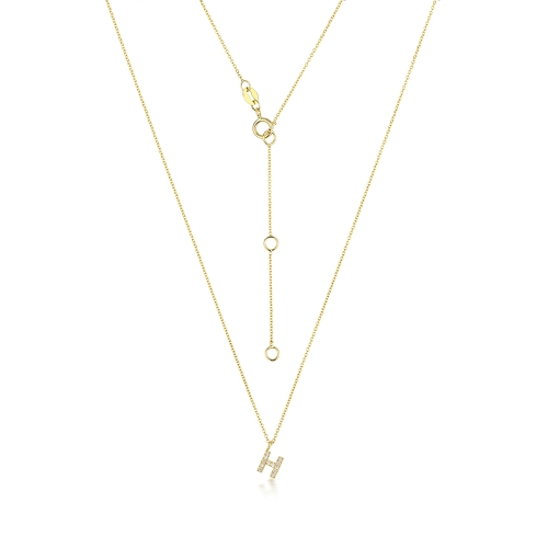 4 Prong Round Yellow Gold Petit alphabet h Pendant Necklaces