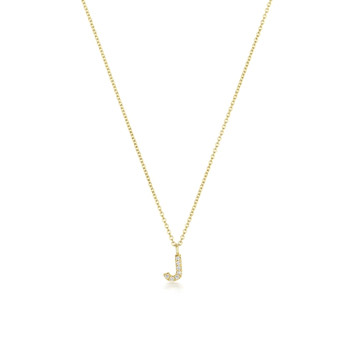 4 Prong Round Yellow Gold Petit letter j Pendant Necklaces