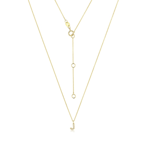 4 Prong Round Yellow Gold Petit letter j Pendant Necklaces