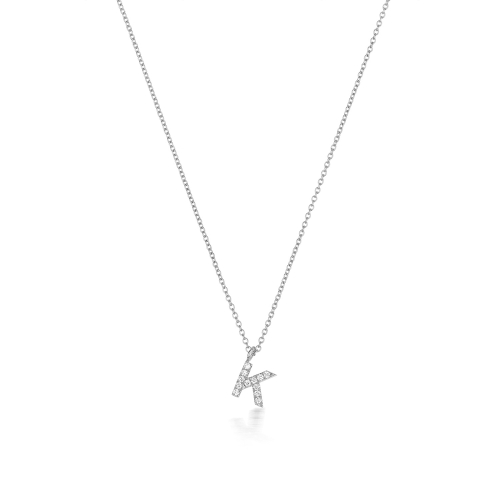4 Prong Round Silver Petit alphabet k Pendant Necklaces