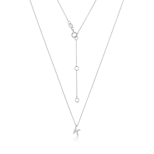 4 Prong Round Silver Petit alphabet k Pendant Necklaces