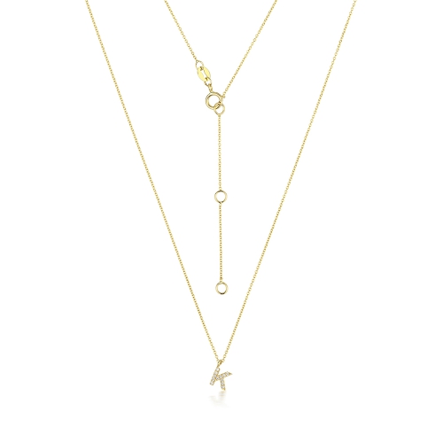 4 Prong Round Yellow Gold Petit alphabet k Pendant Necklaces