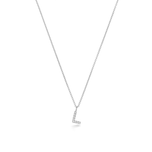 4 Prong Round Silver Petit alphabet l Pendant Necklaces