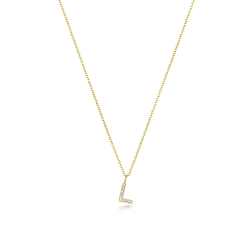 4 Prong Round Yellow Gold Petit alphabet l Pendant Necklaces