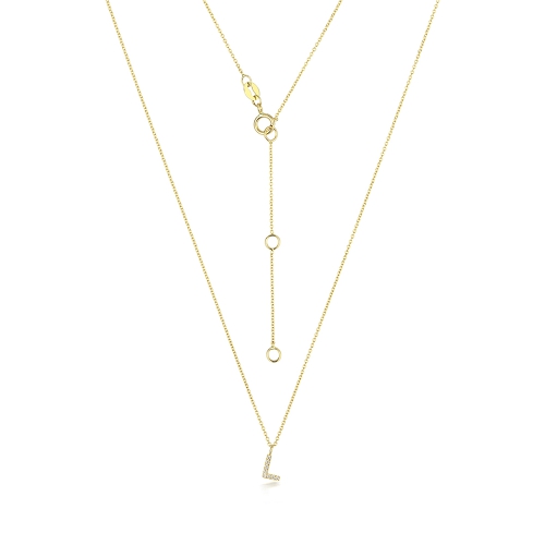 4 Prong Round Yellow Gold Petit alphabet l Pendant Necklaces