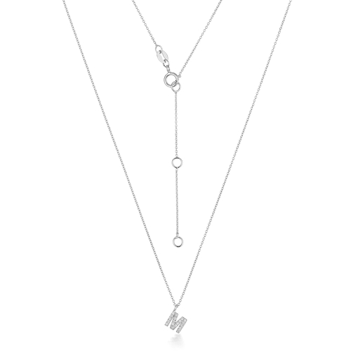 4 Prong Round Petit alphabet m Lab Grown Diamond Pendant Necklaces